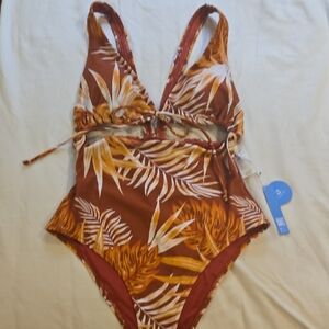 Cupshe Brown and Cream Tropical One Piece Swimsuit